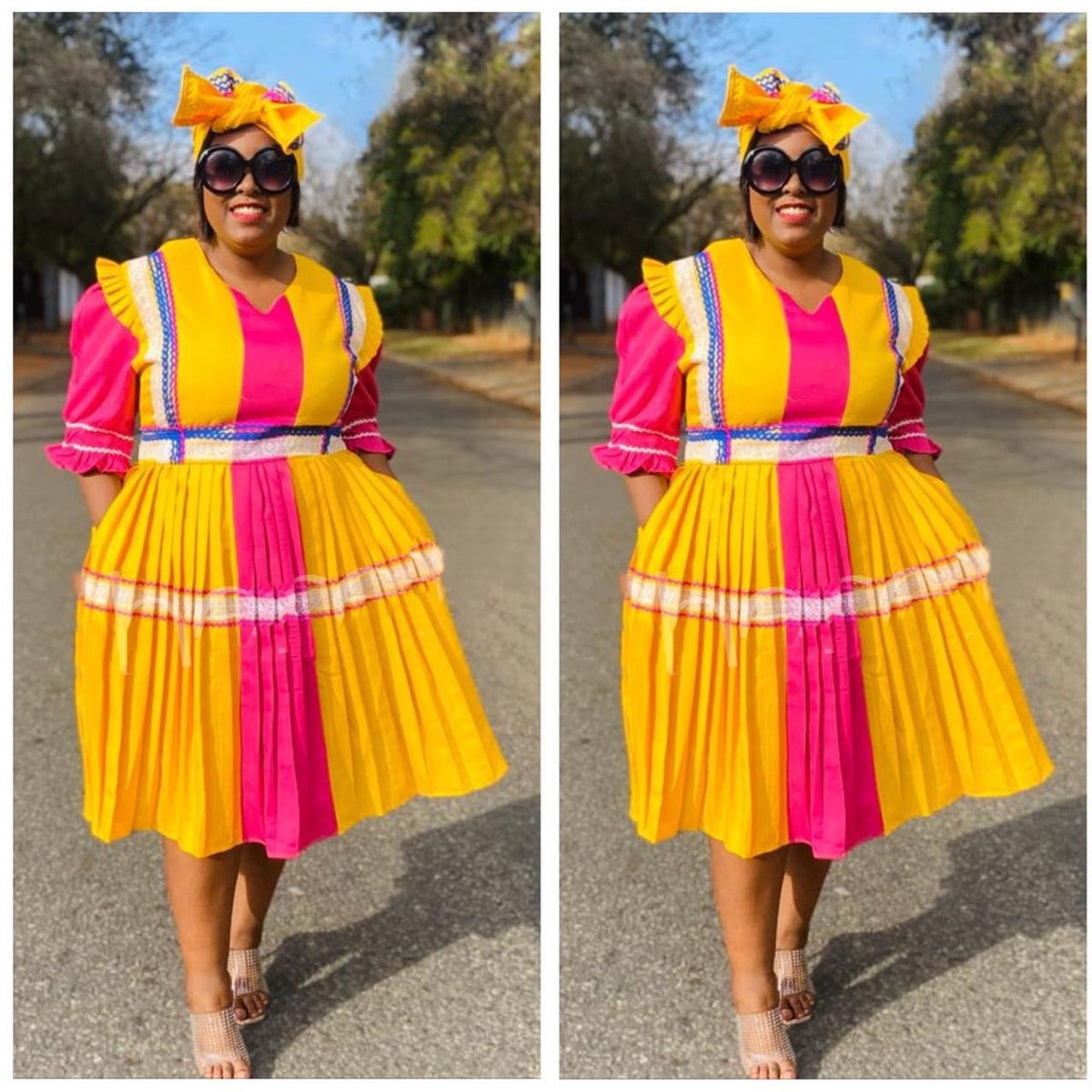 V-neck Multicolour Ankara Dress