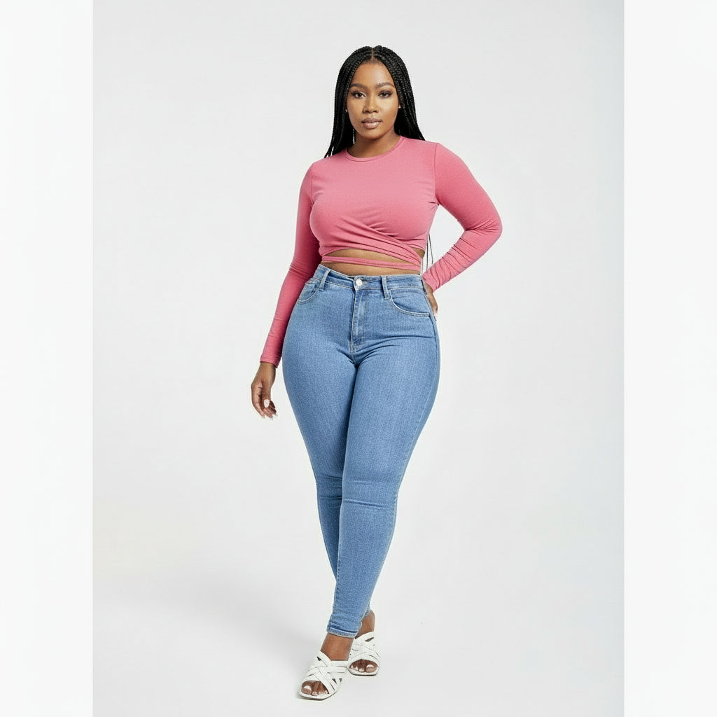 Long-Sleeved Round Neck Cutout Top