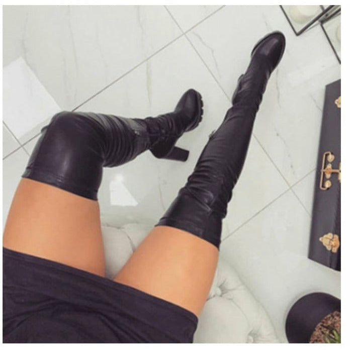 High Knee Chunky Heel Boots