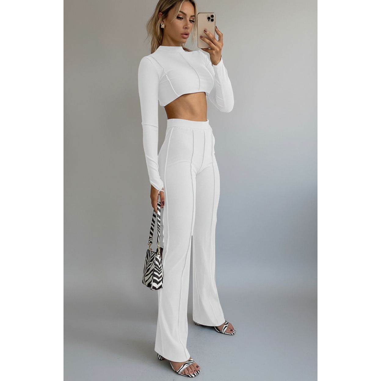 Chain Crop Top And Pants Outfit Sexy Tracksuit Set