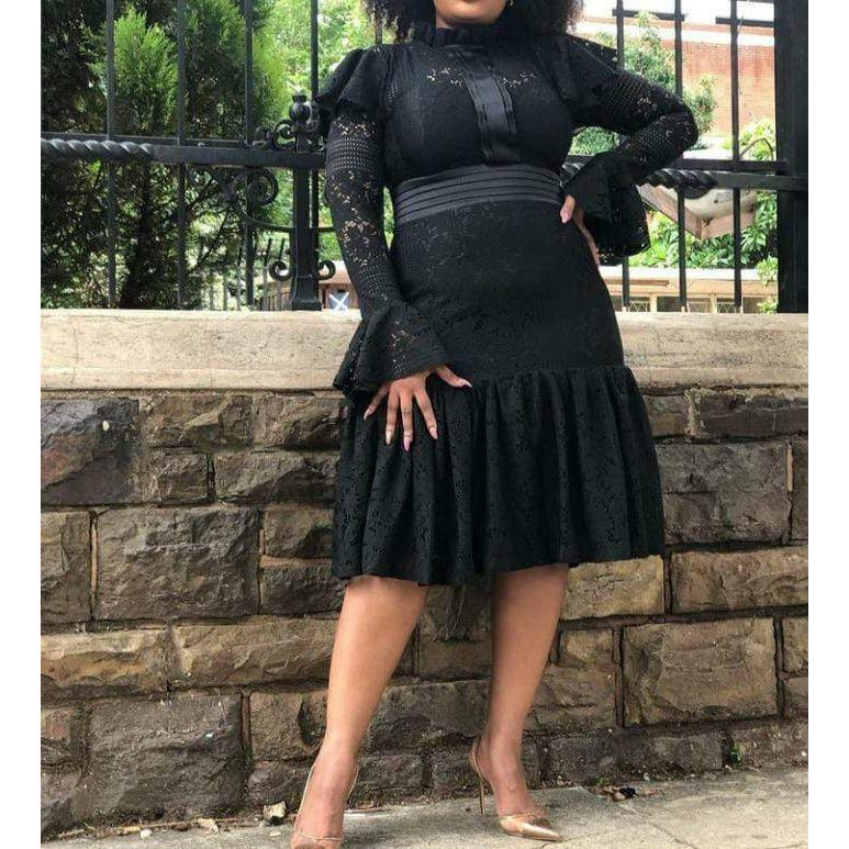 Round Neck Long Sleeve Ruffles Dress.