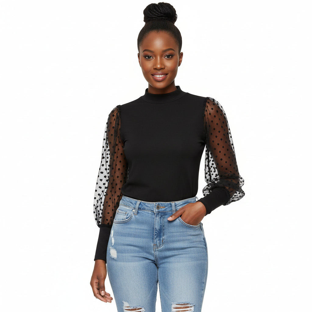 Mesh See-through Sleeve Blouse 