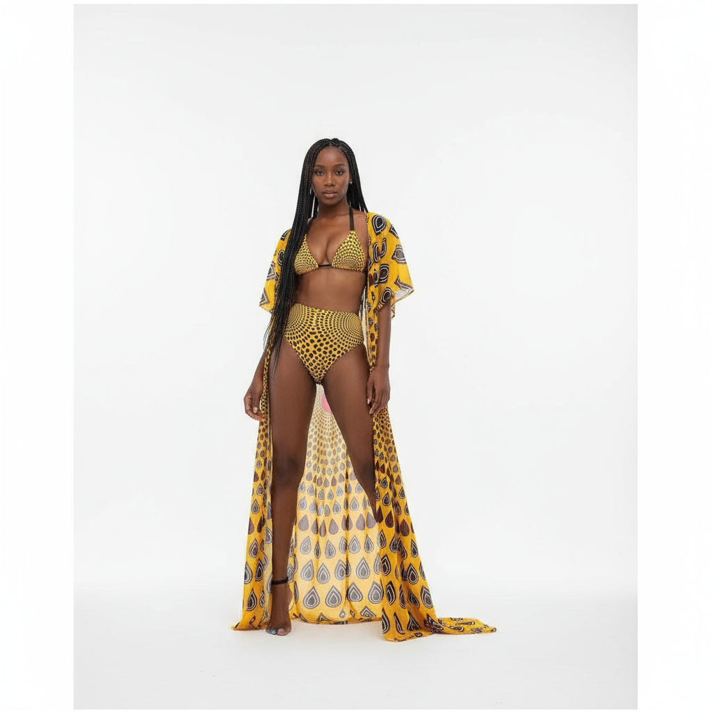 Sunny Long Kimono and bikini Set - YELLOW SUB TRADING 
