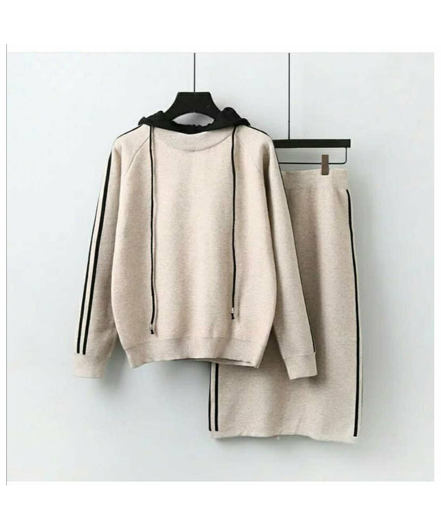 Hooded Top and Skirt Sweater Set 