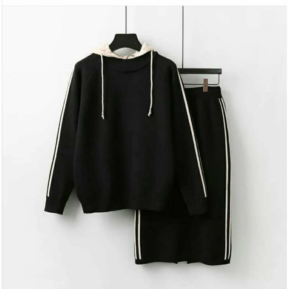 Hooded Top and Skirt Sweater Set 