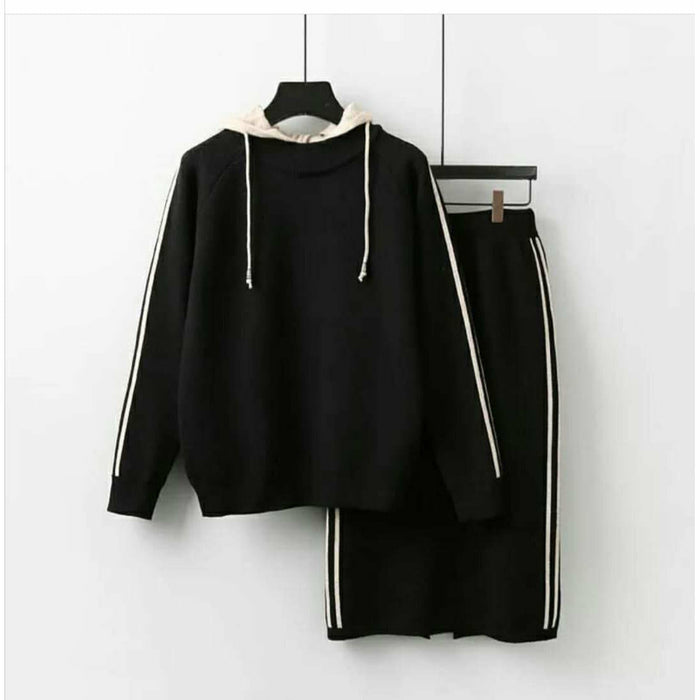 Hooded Top and Skirt Sweater Set 