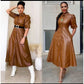 Button Up Faux Lather Vintage Dress